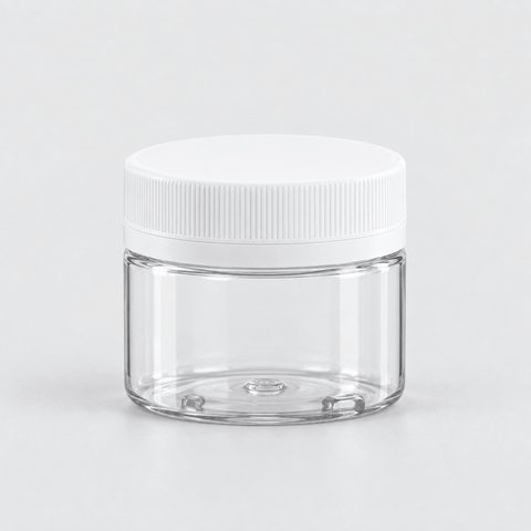 Tarro transparente con tapa blanca · 25 mL