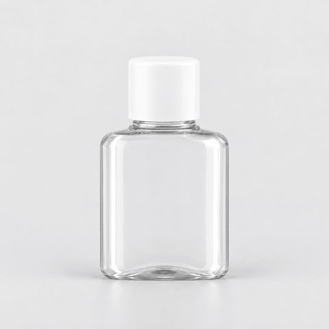 Botella transparente con tapa cuadrada · 30 mL