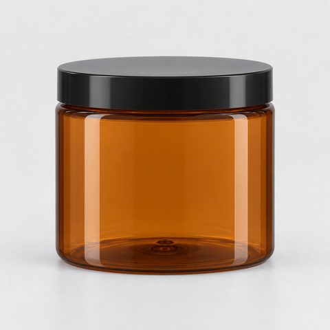Tarro ámbar con tapa negra · 500 mL